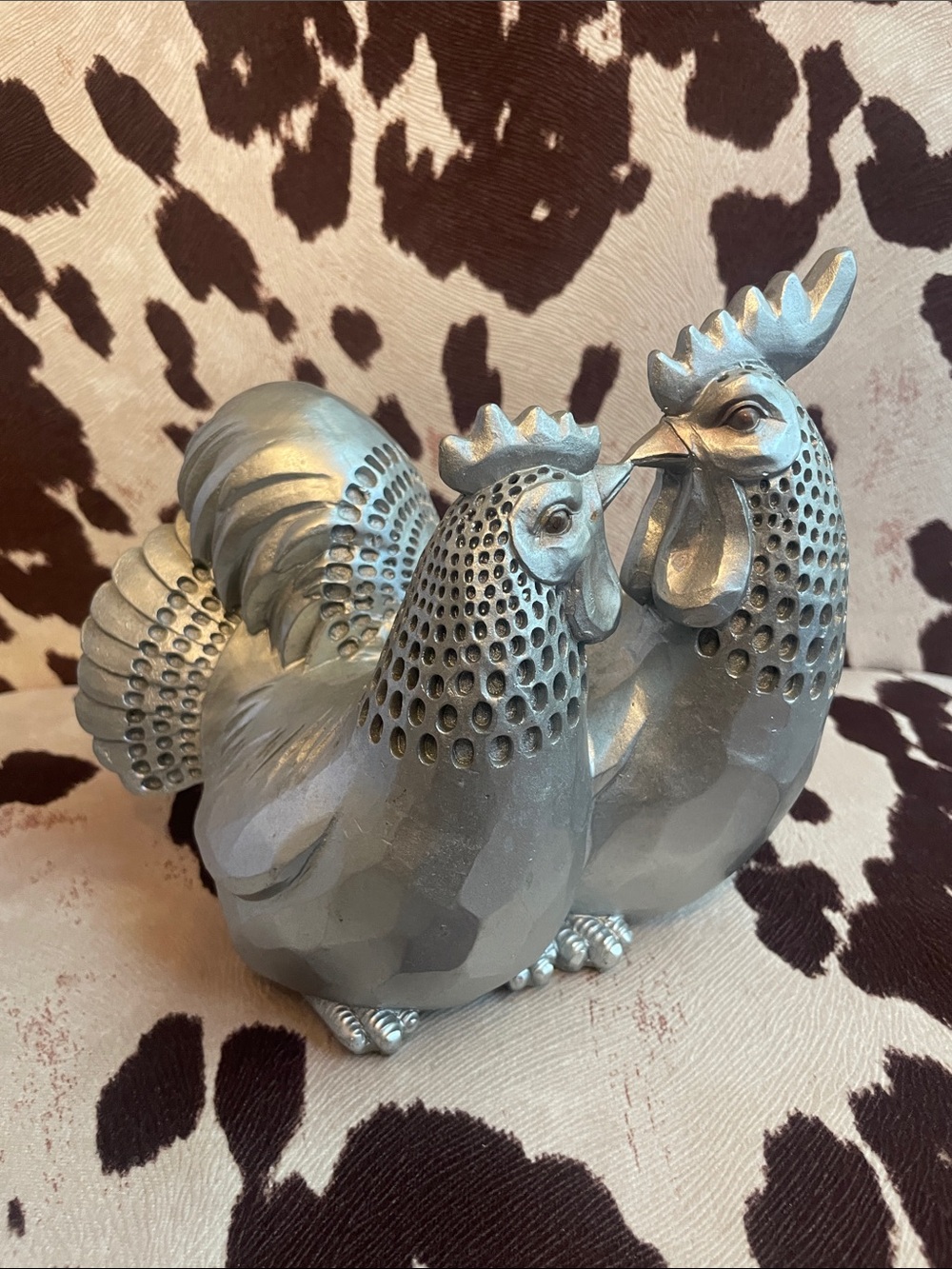 Silver Rooster Pair Decorative Figurine - Home Accents